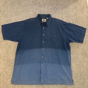 American Blue Mens Large‎ Vintage Ombre Denim Short Sleeve Button Up Shirt Blue